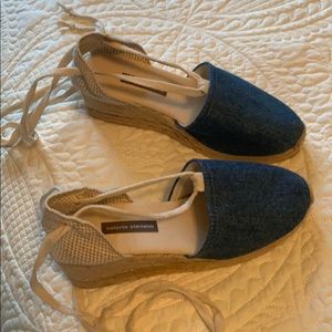 Denim ankle tie espadrilles!!